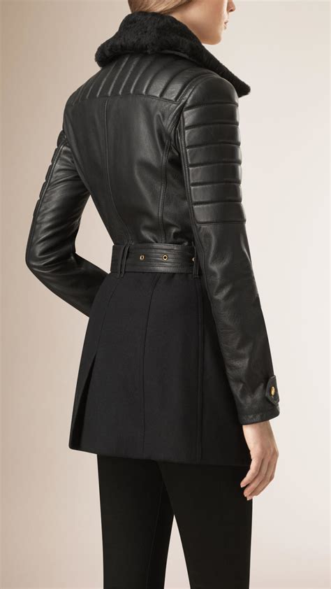 burberry lambskin wool cashmere and shearling biker jacket|burberry coats for women.